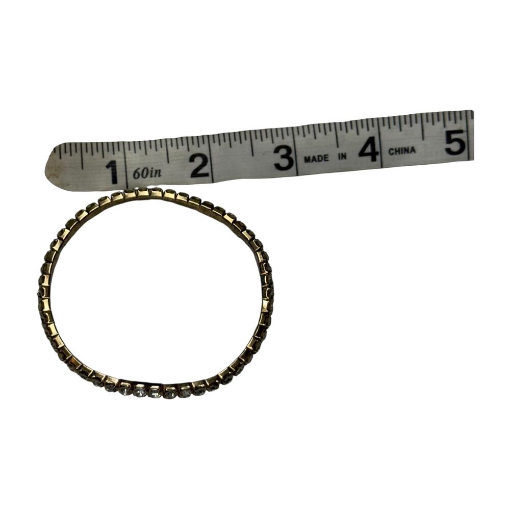 Vintage Clear Rhinestone Gold Tone Bangle Bracelet Costume Jewelry - Picture 5 of 6
